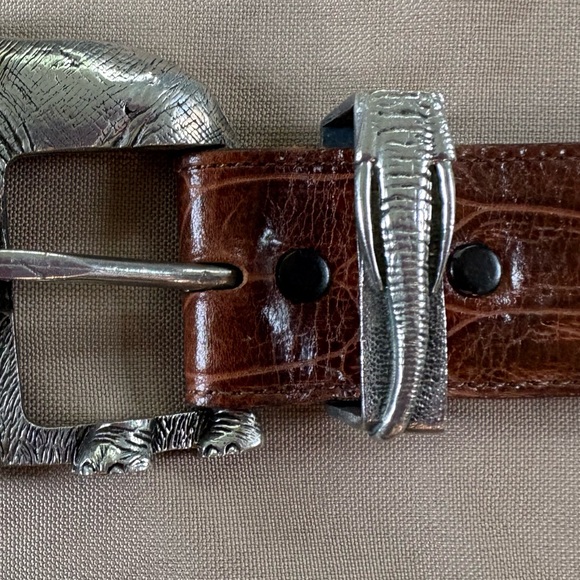 Hartnell Silver Elephant Buckle Brown Leather Belt - Picture 8 of 16